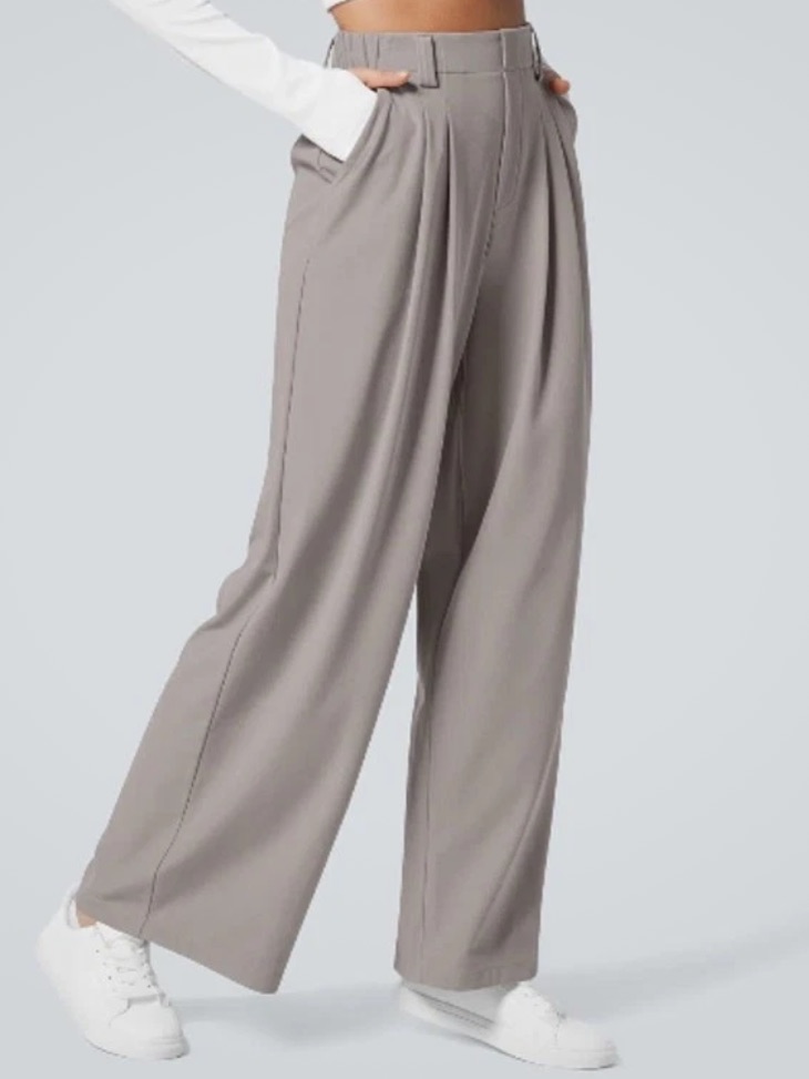 New Halara Flex Wide Leg Waffle Work Pants Grey Pocket High Waist Womens Small